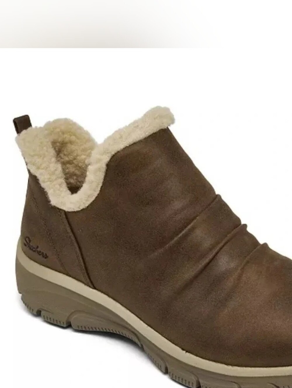 Skechers Brown Slip-On Sherpa-Lined Ankle Bootie